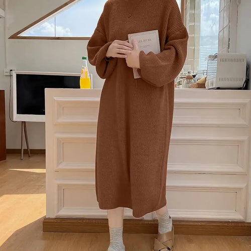 Load image into Gallery viewer, Fall Winter Knit Rib Wrap Midi Pencil Dress For Women Casual Simple Style Long Sleeve Turtleneck Sweater Dresses For Women 2023

