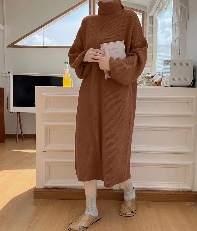 Fall Winter Knit Rib Wrap Midi Pencil Dress For Women Casual Simple Style Long Sleeve Turtleneck Sweater Dresses For Women 2023