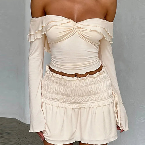 Load image into Gallery viewer, Slim Sexy Skirt Two Piece Sets Women Strapless Long Sleeve Crop Top And Hot Mini Skirt Female Party Two Piece Sets
