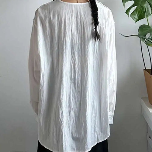 Load image into Gallery viewer, Women Balck Irregular Button Pleated Big Size Thin Blouse New V-neck Long Sleeve Shirt Fashion Spring Autumn 2025 1DJ0300
