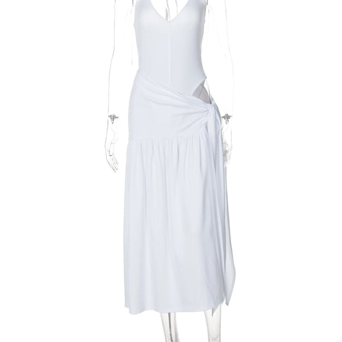 Load image into Gallery viewer, Fashion 2 Pcs Sets Solid White Backless Sexy Bodysuit Slit Bandage Pleated Maxi Skirt Women Outfits Festival Holiday
