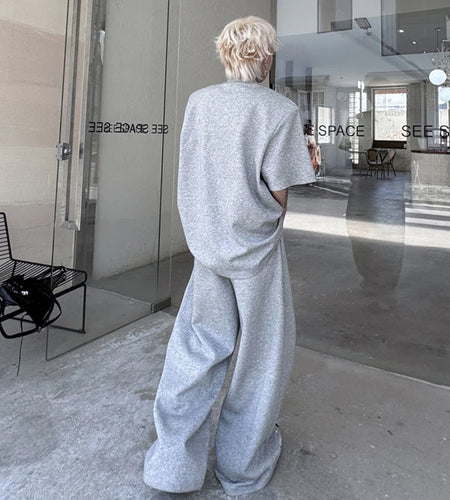 Men's Pants Set New Summer Contrast Colors Rivet Zipper Design Short Sleeved Sweatshirt Casual Straight Leg Pants 9W1798