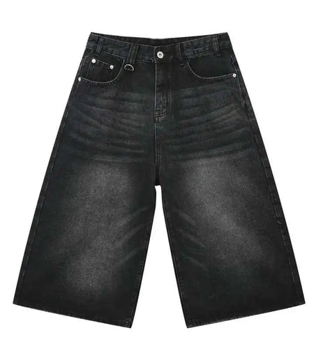 Vintage Men's Short Jeans Summer Loose Male Wide Leg Knee Length Denim Shorts New Washed Fashion Men  Bottoms 9A8825