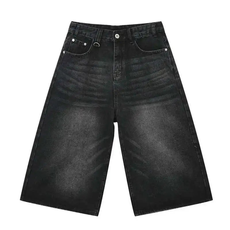 Vintage Men's Short Jeans Summer Loose Male Wide Leg Knee Length Denim Shorts New Washed Fashion Men  Bottoms 9A8825