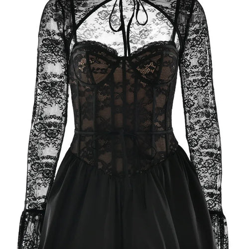 Load image into Gallery viewer, Sexy Lace Patchwork Hollow Out Women Dress Elegant Long Sleeved Bodycon Party Evening Dress Autumn / Winter New Vestido
