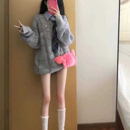 Load image into Gallery viewer, Y2k Aesthetic Autumn Patchwork Sweater Women Letter Embroidery Harajuku Knitted Pullover Streetwear Oversized Grunge Jumper
