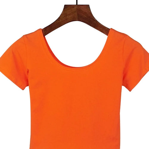 Load image into Gallery viewer, Solid Crop Top for Women Slim Fit High Waist Short Sleeve T-shirt Basic Summer Casual Tee
