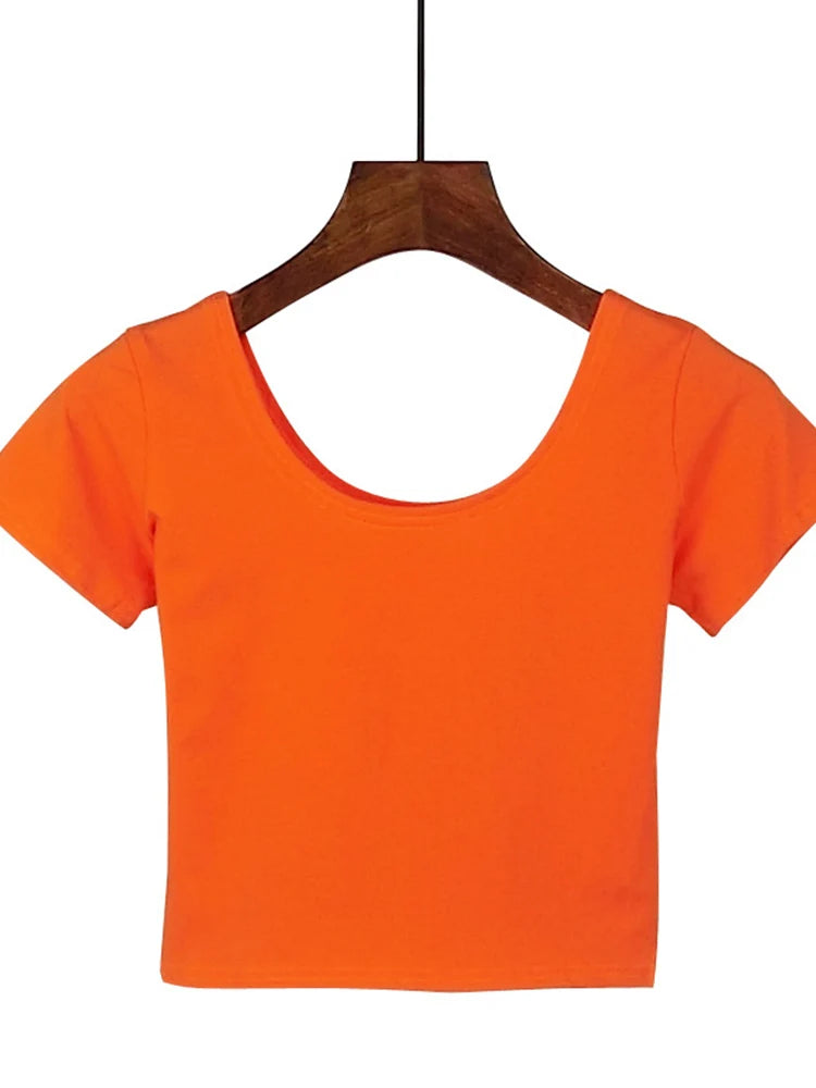 Solid Crop Top for Women Slim Fit High Waist Short Sleeve T-shirt Basic Summer Casual Tee