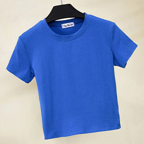 Load image into Gallery viewer, Green Crop Top T-Shirt Female Solid Cotton O-Neck Short Sleeve T-shirts for Women High Waist Slim Short Sport Femme T-Shirt
