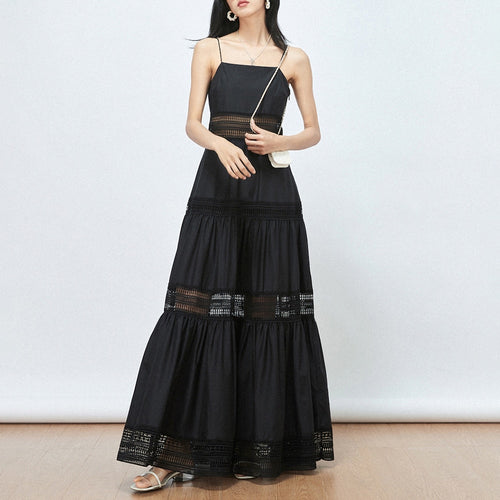 Load image into Gallery viewer, Patchwork Lace Dresses For Women Square Collar Sleeveless High Waist Hollow Out Summer Dress Female Fashion
