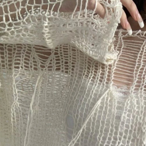 Load image into Gallery viewer, Summer Fairy Hollow Out Streetwear Crop T-shirts Grunge Loose Y2k Aesthetic Tees Harajuku Vintage Casual Knitted Tops Women
