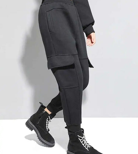 High Elastic Waist Black Pockets Casual Harem Pants New Loose Fit Trousers Women Fashion Tide Spring Autumn 2025 1DF4724