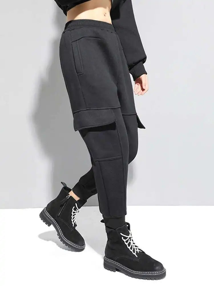 High Elastic Waist Black Pockets Casual Harem Pants New Loose Fit Trousers Women Fashion Tide Spring Autumn 2025 1DF4724