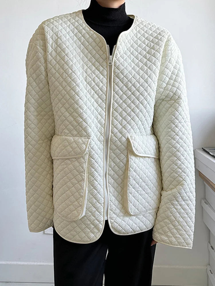 Beige Pocket Warm Big Size Cotton-padded Coat Long Sleeve Fit Women Parkas Fashion Tide New Autumn Winter 2025 1DH1754