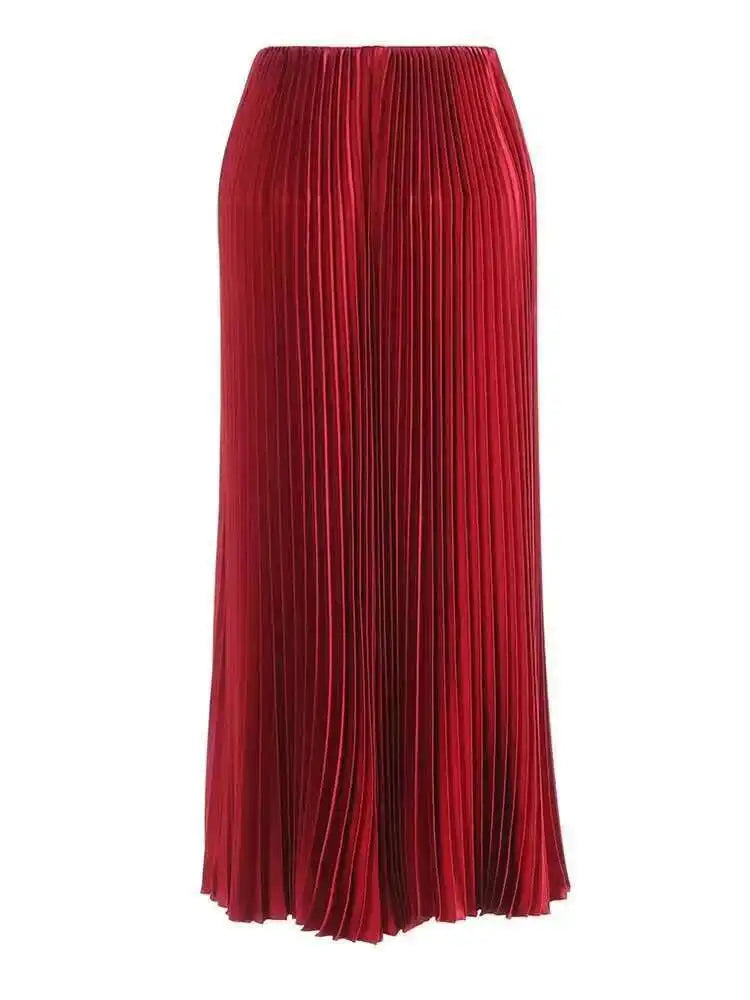 High Elastic Waist Red Brief Elegant Long Pleated Half-body Skirt Women Fashion Tide New Spring Autumn 2025 1DJ0169
