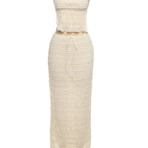 Load image into Gallery viewer, Chiffon Lace Sexy Skirt Two Piece Sets Women Halter Crop Tops And Maxi Skirt Ladies Fashion Woman Long Dress Set
