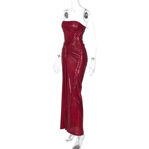Load image into Gallery viewer, Off-shoulder Strapless Sexy Maxi Dress For Women Fashion Red Sleeveless Backless Thigh High Split Bodycon Club Dress
