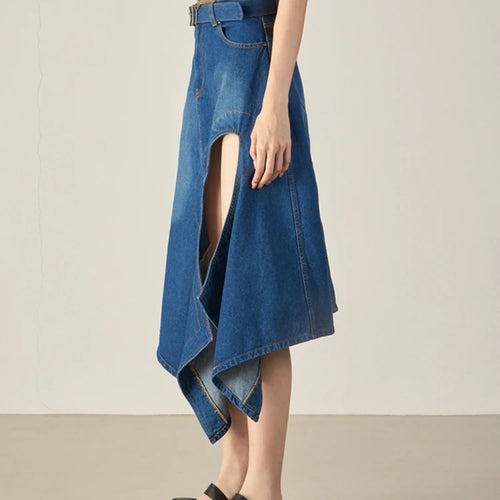 Load image into Gallery viewer, Fashion Streetwear Midi Skirt For Women High Waist Irregular Hem Solid Skirts Female Summer Clothing Style
