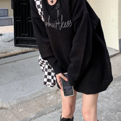 Load image into Gallery viewer, Sexy Korean Fashion Outfits 2025 Spring Autumn Two Pieces Set Women Loose Pullover + Halter Top Letter Print Sweater
