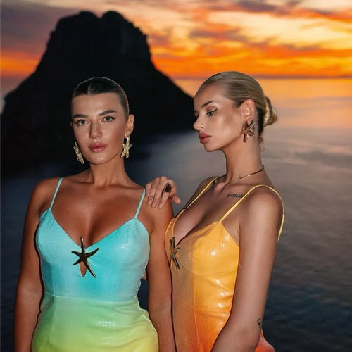 Load image into Gallery viewer, Sequins Spaghetti Strap Gradient Sexy Maxi Dress For Women Fashion Sleeveless Backless Split Sparkle Club Party Dress
