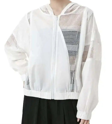 White Mesh Perspective Big Size Thin Jacket New Hooded Long Sleeve Women Coat Fashion Tide Spring Autumn 2025 1DH6562