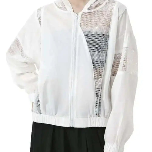 Load image into Gallery viewer, White Mesh Perspective Big Size Thin Jacket New Hooded Long Sleeve Women Coat Fashion Tide Spring Autumn 2025 1DH6562
