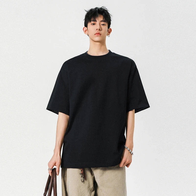 Men's T-shirts New Fashion Solid Color Plaid Flip Design Short Sleeve Round Neck Pullover Male Casual Clothing 9W1940