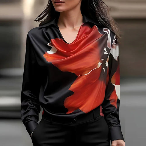 Load image into Gallery viewer, Autumn Spring Flower Print Blouses for Women 2025 New Loose Pile Collar Long Sleeve Shirts Women Business Casual Tops
