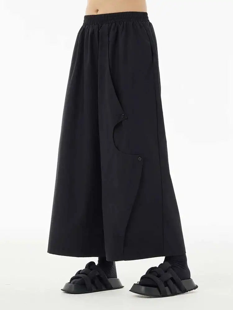 High Elastic Waist Khaki Irregular Button Wide Leg Pants New Trousers Women Fashion Tide Spring Autumn 2025 1DH5684