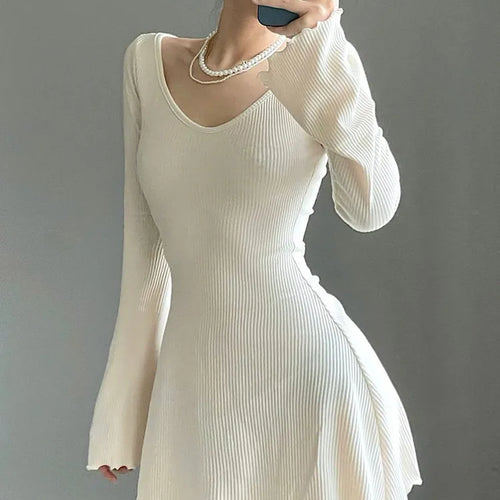 Load image into Gallery viewer, Casual Frill Long Sleeve Black Female Dress Slim Spring Autumn Mini Dresses Basic Fashion Elegant Outfits Korean Chic
