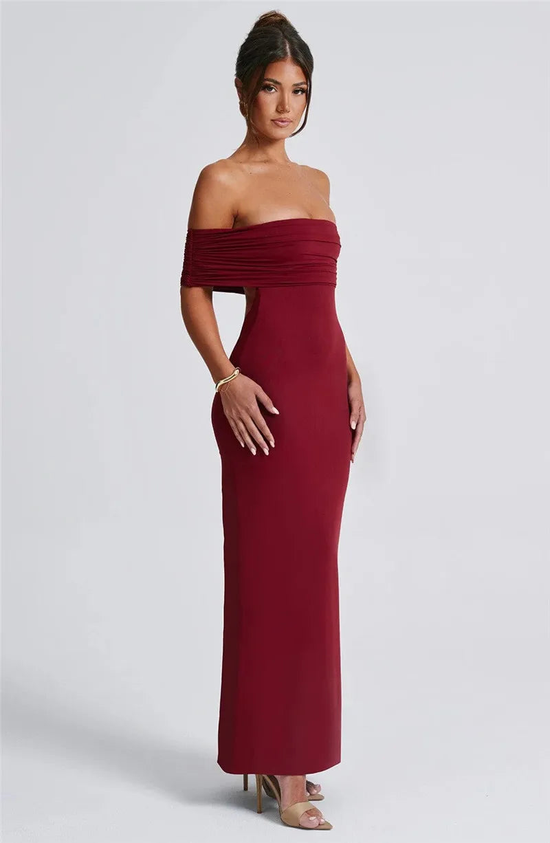 Strapless Backless Sexy Maxi Dress For Women Black Solid Off-shoulder Sleeveless Bodycon Club Party Long Dress Elegant