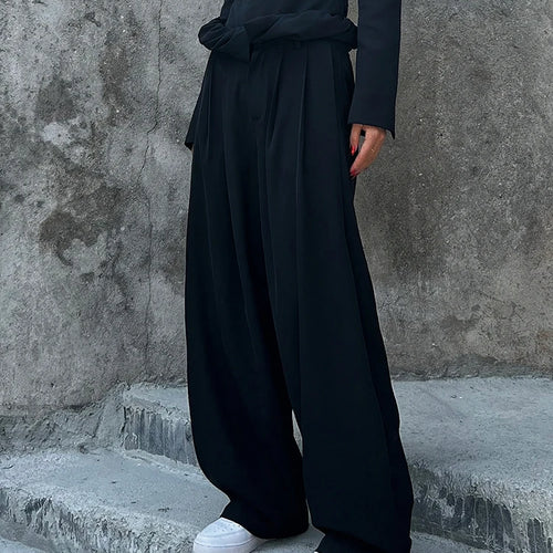 Load image into Gallery viewer, Patchwork Ruched Wide Leg Pants For Women High Waist Solid Minimalist Loose Autumn Trousers Female Fashion Clothing
