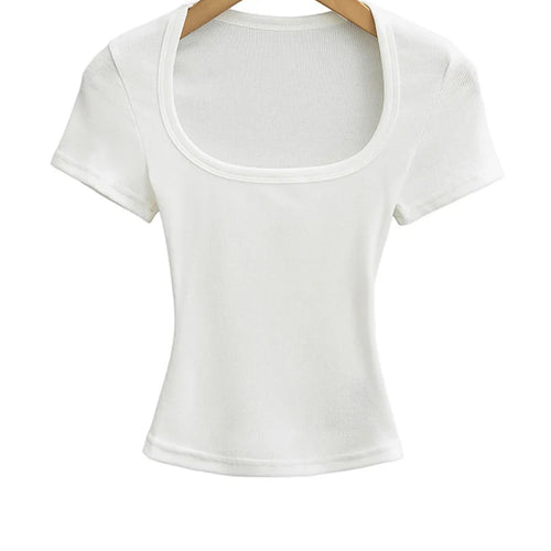 Load image into Gallery viewer, Square Collar High Stretch Summer Crop Tops Women Short Sleeve Tops Sexy Pullover Bottoming Blouses Slim T-shirt
