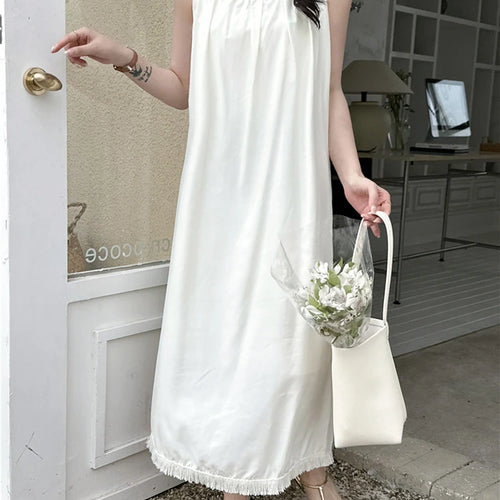 Load image into Gallery viewer, White Sleeveless Female Maxi Dresses French Style Elegant O-neck Solid Color Loose Fashion Streetwear Office Ladies
