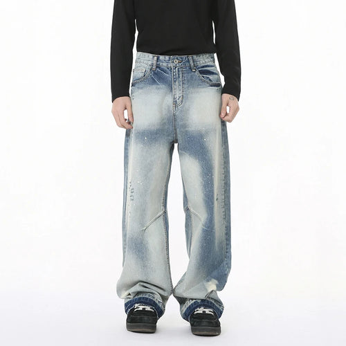 Load image into Gallery viewer, Niche Design Men's Denim Trousers Splash-ink Contrast Color Mill White Raw Edge Baggy Male Straight Leg Jeans Chic 9W1268
