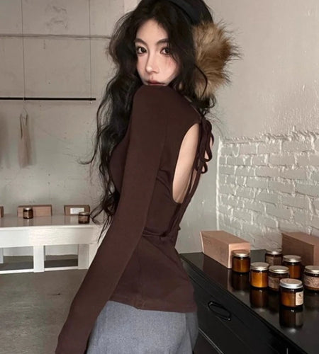 Korean Vintage Grunge Long Sleeve Tees Streetwear Trendy Sexy Casual Simple Women T-shirt Y2k Aesthetic All Match Slim Tshirts