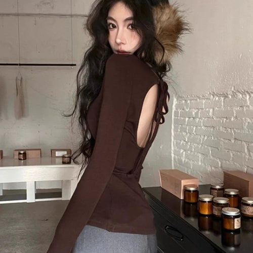 Load image into Gallery viewer, Korean Vintage Grunge Long Sleeve Tees Streetwear Trendy Sexy Casual Simple Women T-shirt Y2k Aesthetic All Match Slim Tshirts
