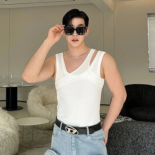 Load image into Gallery viewer, Summer Niche Design Fake Two-piece T-shirt Sleeveless Multi-wear Round Neck Pullover Vest Sexy Male Tank Top 9C5988
