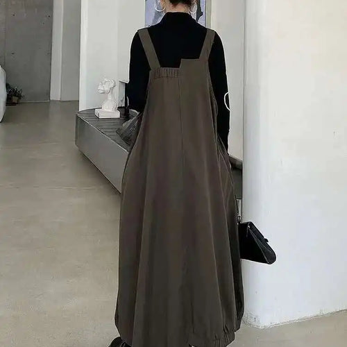 Load image into Gallery viewer, Women Coffee Irregular Spliced Big Size Strap Dress New Square Collar Sleeveless Fashion Tide Spring Autumn 2025 1DJ0050
