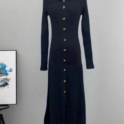 Load image into Gallery viewer, Autumn Winter Solid Elegant Office Lady Knitted Dress Women Slim Long Sleelve Single Breasted Dresses Fashion Simplicity Fashion
