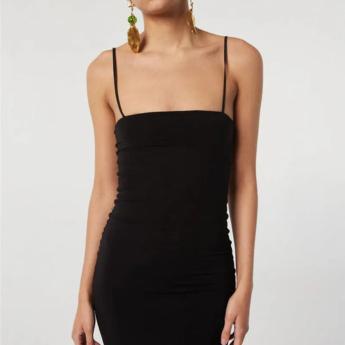 Load image into Gallery viewer, Spaghetti Strap Knit Fishtail Dress For Women Gown Black Sleeveless Backless Bodycon High Waist Sexy Long Dress Elegant
