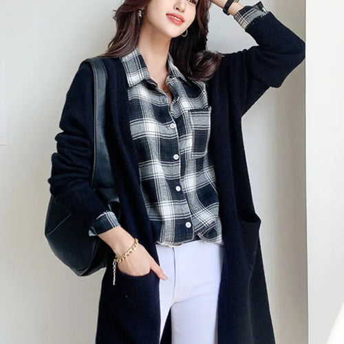 Load image into Gallery viewer, Women Solid Color Loose Thick Warm Sweater Cardigan Pocket Ladies Spring Autumn V Neck Knitted Coat Female Casual Tops C-124
