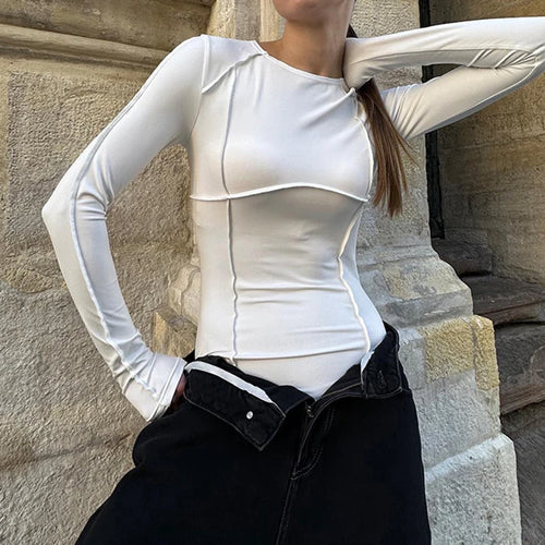 Load image into Gallery viewer, Streetwear White Stitched Autumn Bodysuit Female Fashion Solid Body Basic Skinny Casual Catsuit Long Sleeve Jumpsuit
