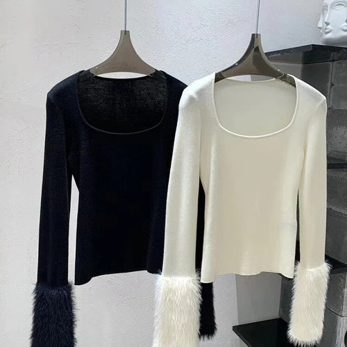 Load image into Gallery viewer, Solid Casual Minimalist Knitting Sweaters For Women Square Collar Long Sleeve Temperament Sweater Female Fashion
