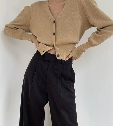 Knitted Sweater For Women Fall Winter Long Sleeve Single-Breasted V-neck Short Knitwear Cardigans  C-065