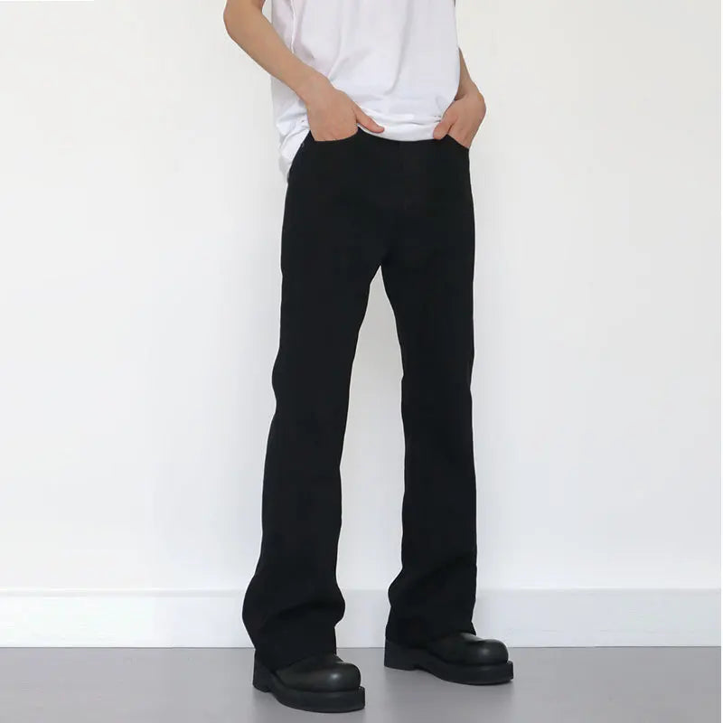 Men's Jeans New Spring High Street Style Slightly Flared Denim Pants Solid Color Handsome Casual Male Trousers 9W1422