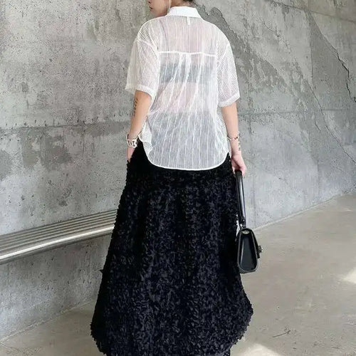 Load image into Gallery viewer, High Elastic Waist Black Three-dimensional Midi A-line Half-body Skirt Women Fashion Tide New Spring Autumn 2025 1DH6459
