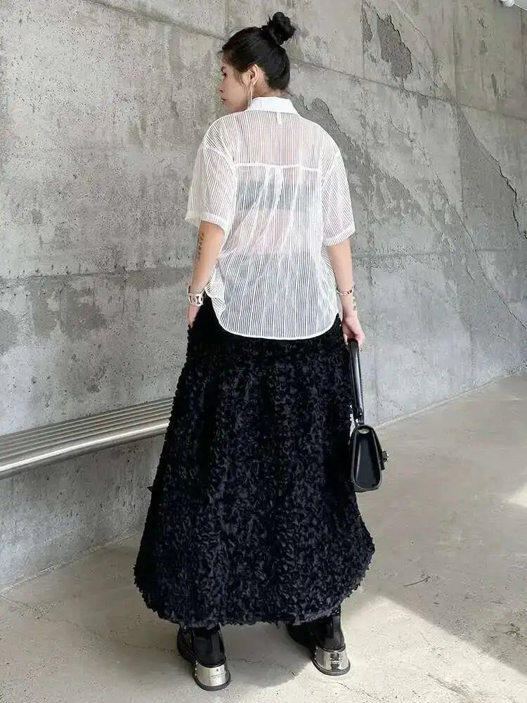 High Elastic Waist Black Three-dimensional Midi A-line Half-body Skirt Women Fashion Tide New Spring Autumn 2025 1DH6459