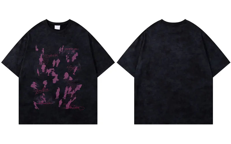 Vintage T-Shirt Y2K Grunge Shadow Graphic Printed Tshirt Streetwear Men Hip Hop Harajuku Punk Gothic Baggy Summer Casual Top Tee