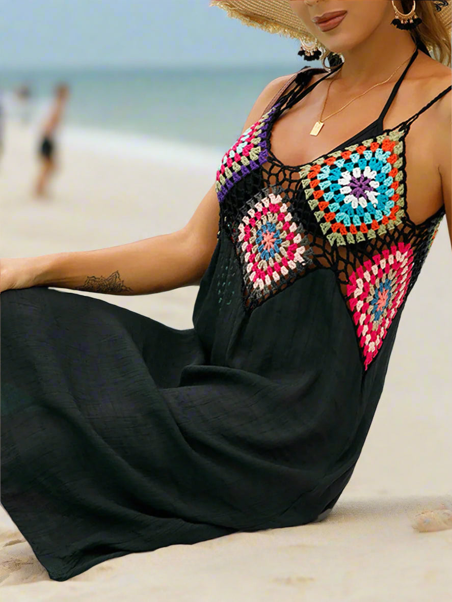 Sexy Splicing Hollow Out Crochet Knitted Tunic Beach Cover Up Cover-ups Beach Dress Beach Wear Beachwear Female V3922